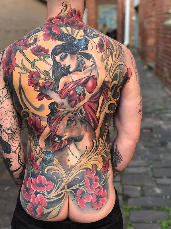 male color neo traditional 纹身 在 full back #26417 | 纹身师 Jake Danielson