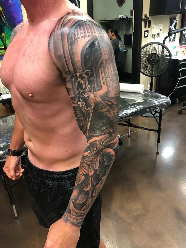 male black and grey realism Tatuaggio su full sleeve #26888 | Tatuatore Brian Gonzales
