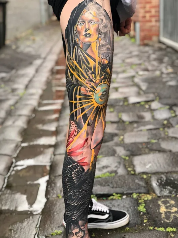 color illustrative 纹身 在 full leg #26424 | 纹身师 Jake Danielson