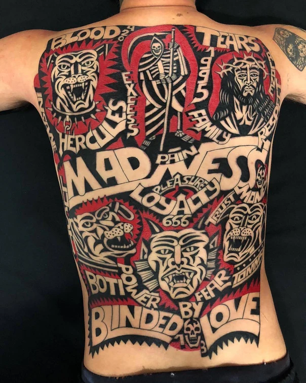 Blackwork Skull, Grim reaper tattoo on Full Back