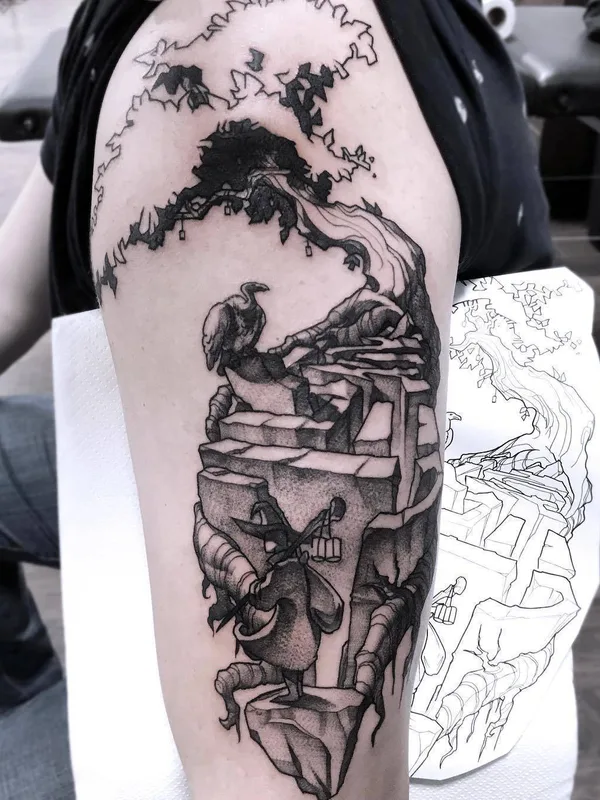 black and grey blackwork Tatuaggio su upper arm #26662 | Tatuatore Maurycy Szymczak