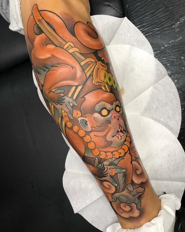 Japanese Monkey, Clouds tattoo on Forearm