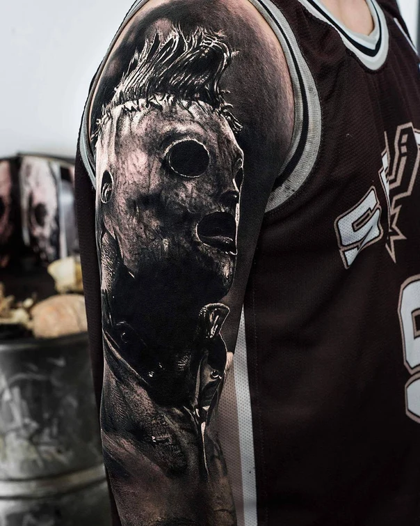 Realism Mask, Portrait tattoo on Full Sleeve