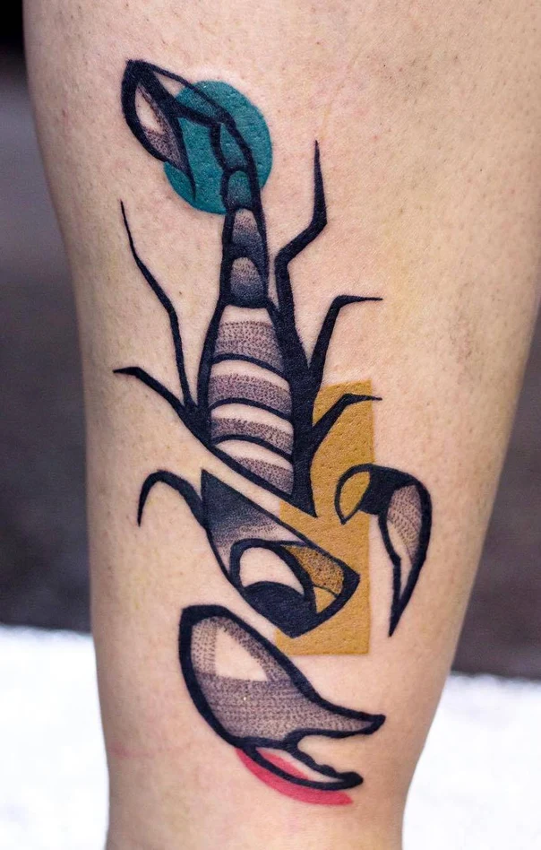 Geometric Scorpion tattoo on Calf