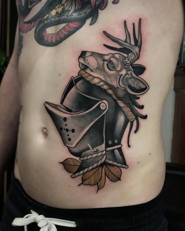 Neo Traditional Deer, Helmet tattoo on Side