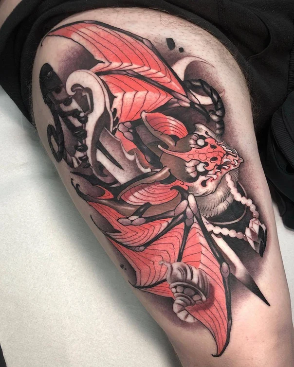 Neo Traditional Insect, Abstract tattoo on Thigh