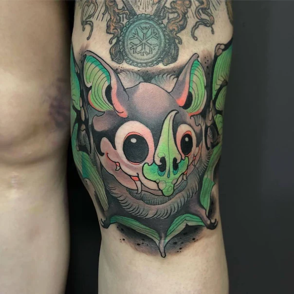 New School Bat tattoo on Knee