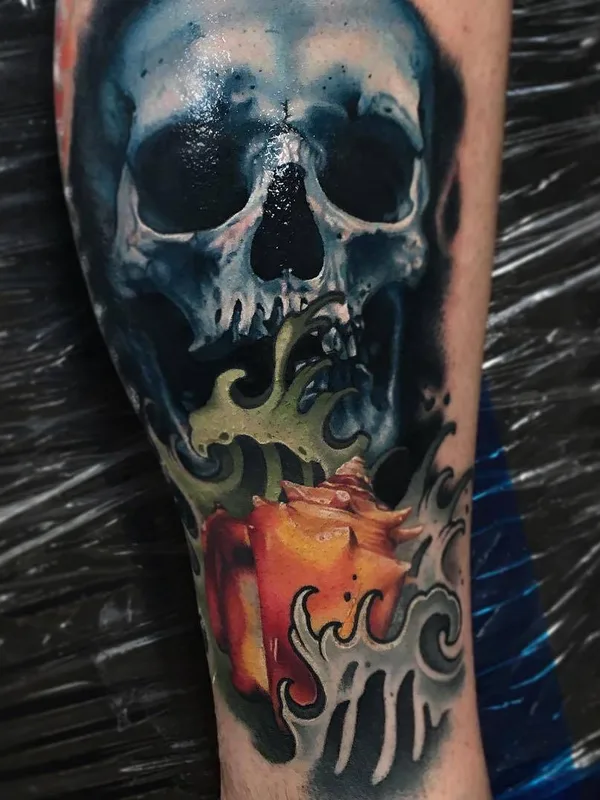 color realism 纹身 在 calf #26744 | 纹身师 John Yogi Barrett