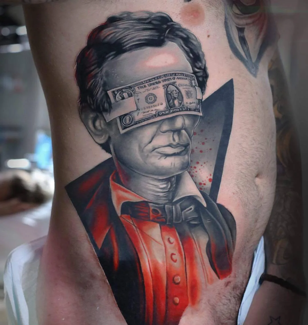 Tattoo artist Michael Cloutier, black and grey with red portrait realistic tattoo | Quebec, Canada