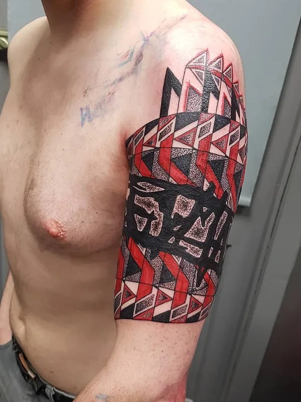 male color geometric tattoo on full sleeve #26696 | Tattoo Artist Yonah Krank