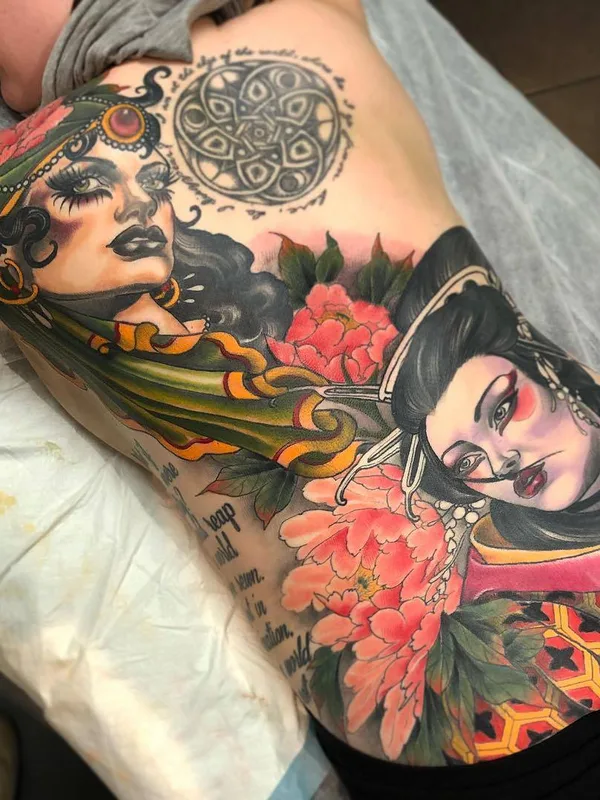 female color neo traditional 纹身 在 full back #26420 | 纹身师 Jake Danielson