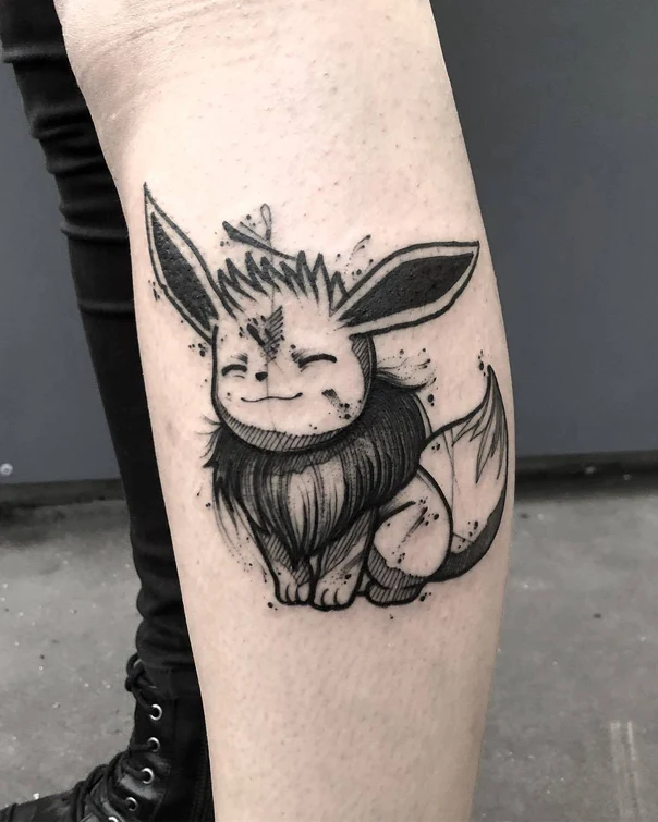 Sketch Pokemon, Animal tattoo on Calf