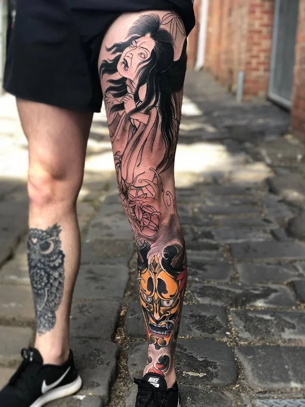 male color japanese 纹身 在 full leg #26423 | 纹身师 Jake Danielson
