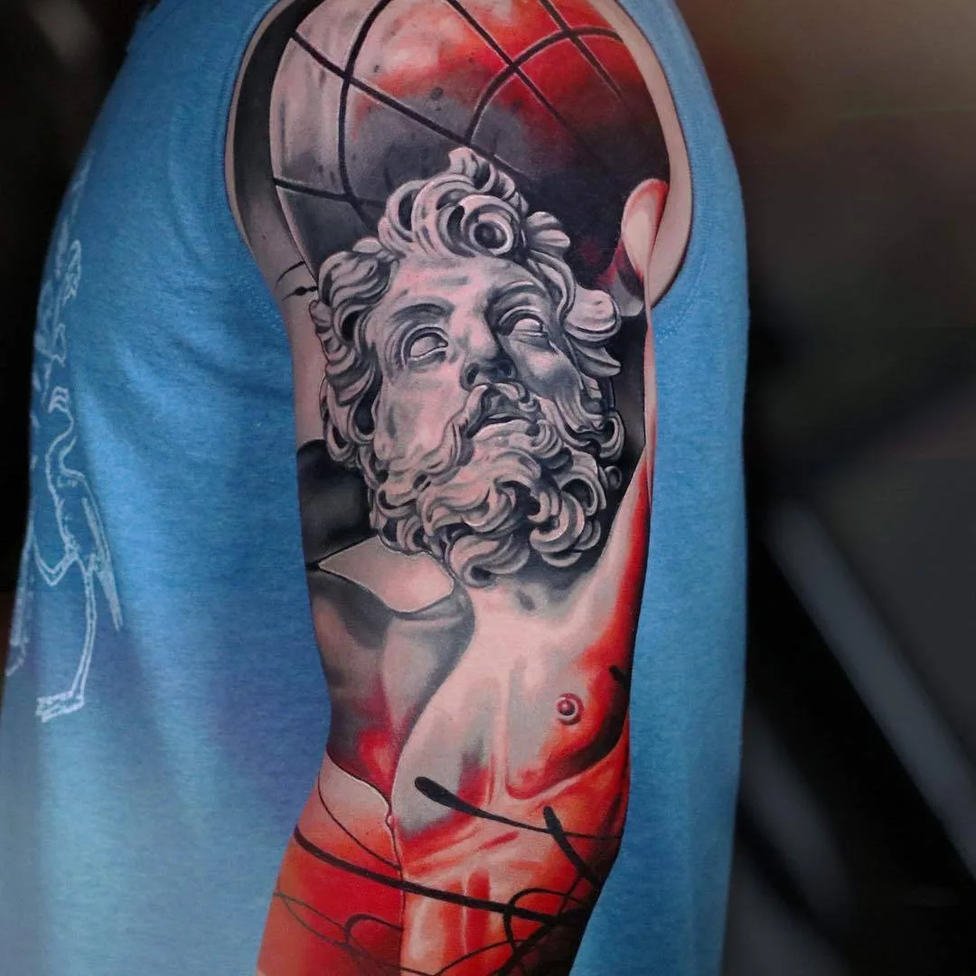 Tattoo artist Michael Cloutier, black and grey with red portrait realistic tattoo | Quebec, Canada