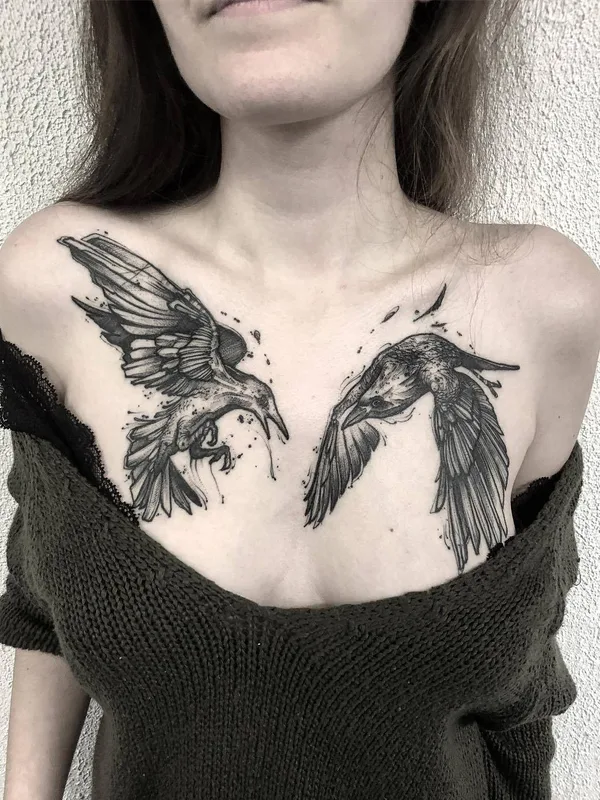 female black blackwork 纹身 在 chest #26640 | 纹身师 Kévin Plane