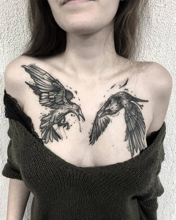 Blackwork Birds tattoo on Chest