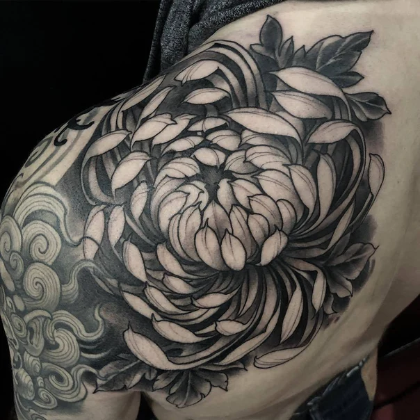 Japanese Flower, Clouds tattoo on Shoulder