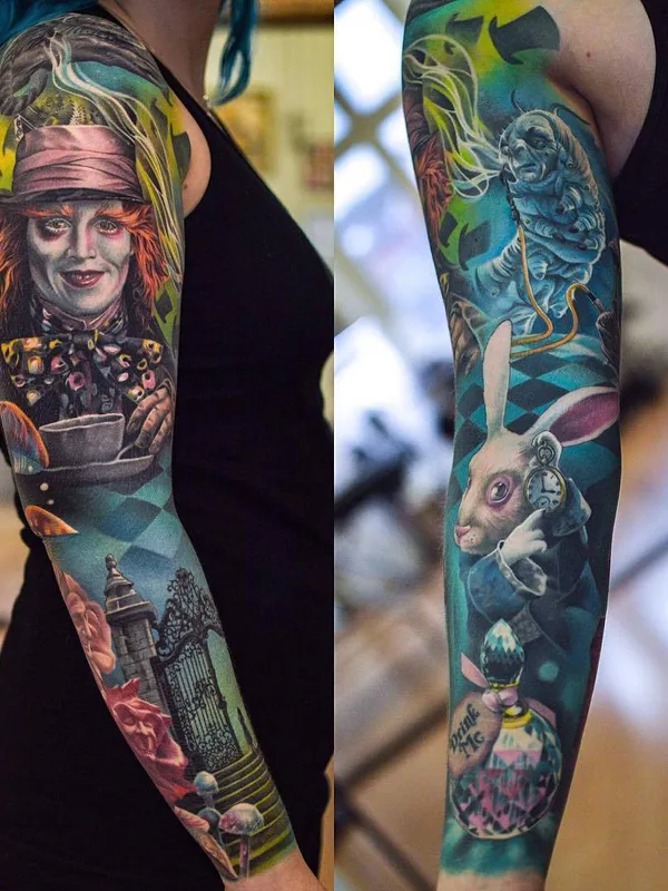 female color illustrative 纹身 在 full sleeve #26918 | 纹身师 Martin Sjöberg