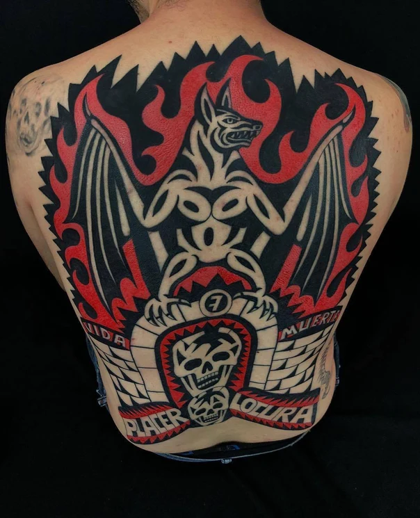 Tribal Bat, Skull tattoo on Full Back