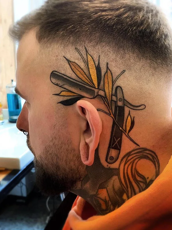 male color neo traditional Tatuaggio su behind ear #26625 | Tatuatore Friedrich Übler