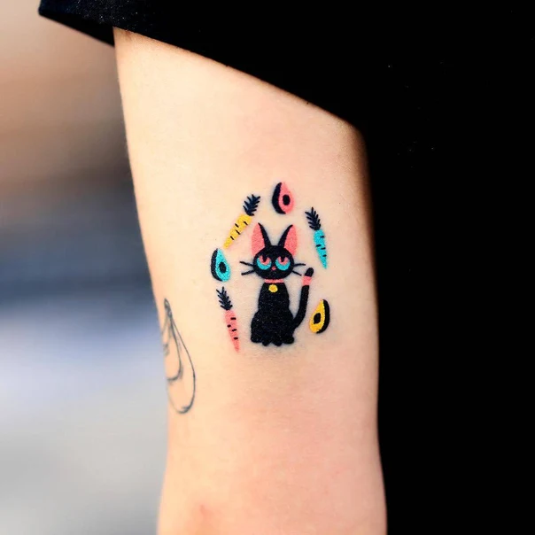 Cartoon Cat, Food tattoo on Forearm