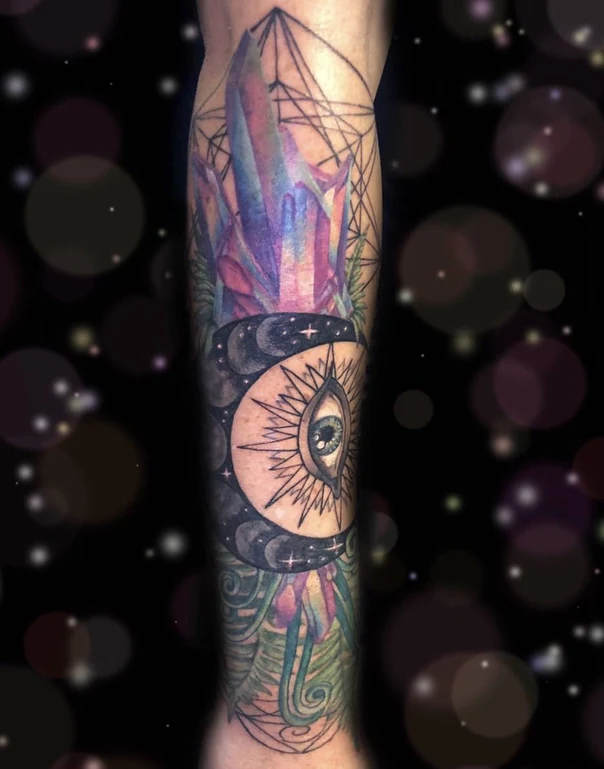 Illustrative Crystal, Eye tattoo on Forearm
