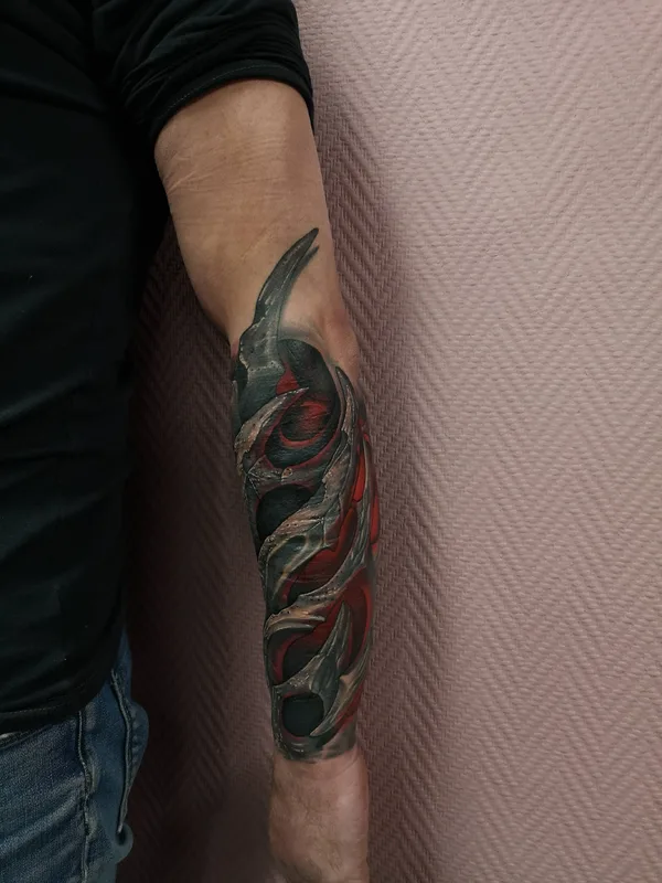 male color biomechanical tattoo on forearm #33630 | Tattoo Artist Роман Трофимов