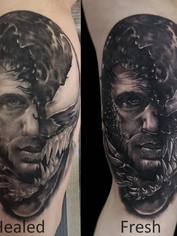 black and grey realism tattoo on bicep #33639 | Tattoo Artist Роман Трофимов