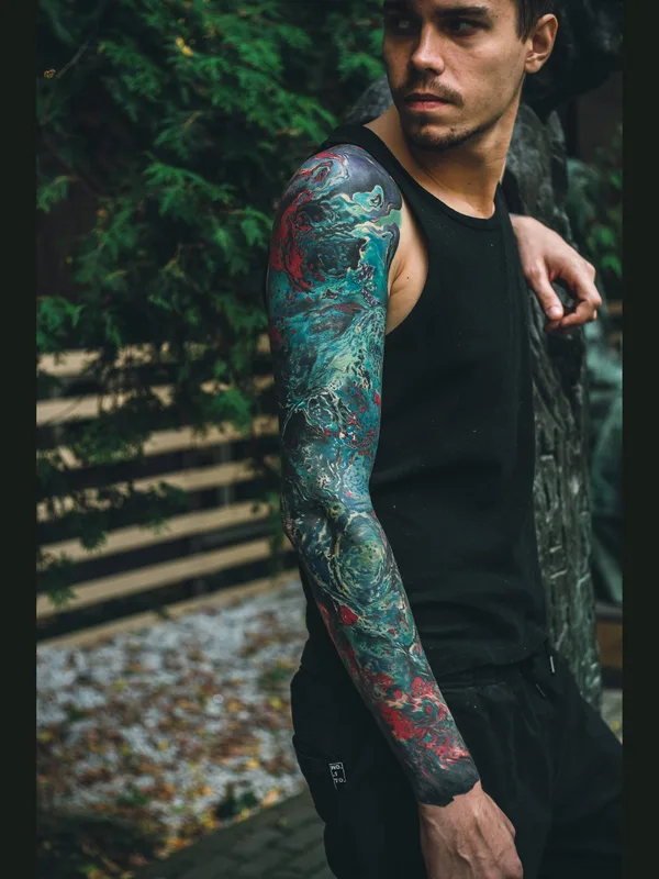 male color abstract 纹身 在 full sleeve #33646 | 纹身师 Алина Лоткова