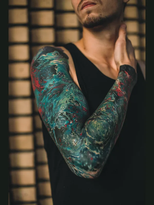 male color abstract 纹身 在 full sleeve #33648 | 纹身师 Алина Лоткова