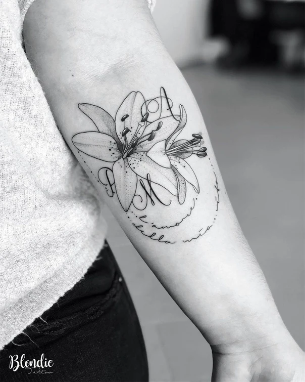 Fineline Flower, Calligraphy tattoo on Forearm