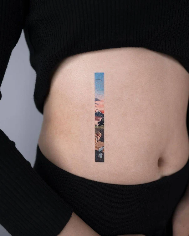 Japanese Landscape tattoo on Stomach