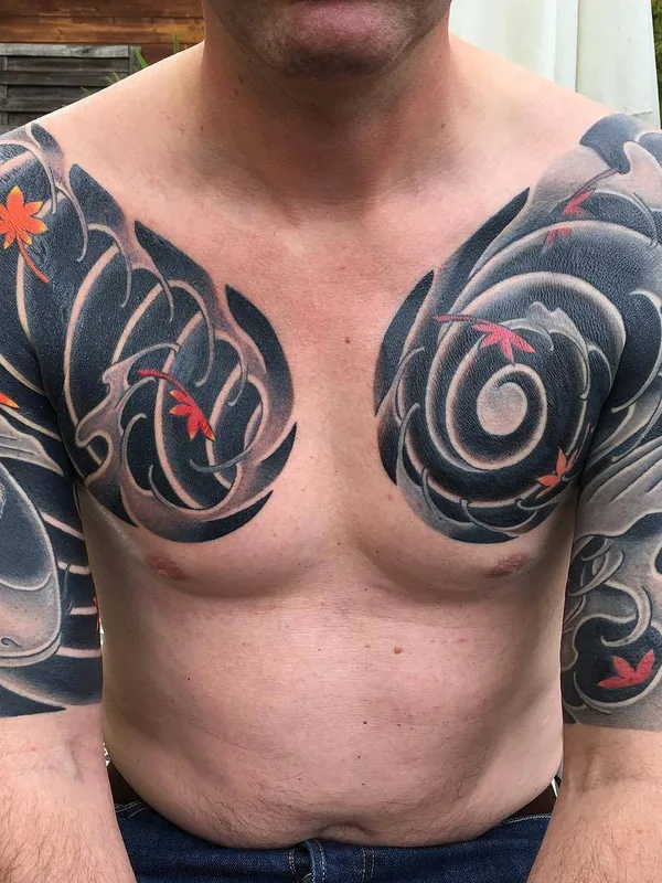 male black and grey japanese Tatuaggio su chest #33755 | Tatuatore Sousyu Hayashi