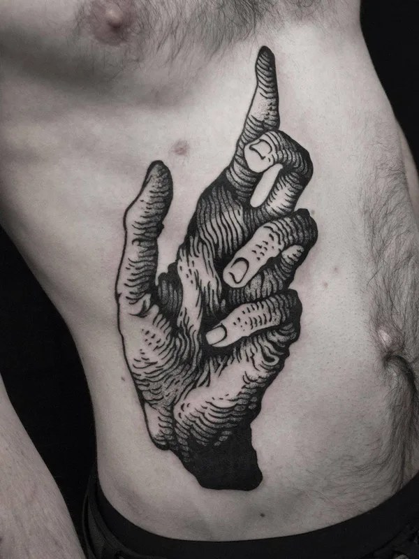 male black blackwork 纹身 在 stomach #33897 | 纹身师 MISHLA