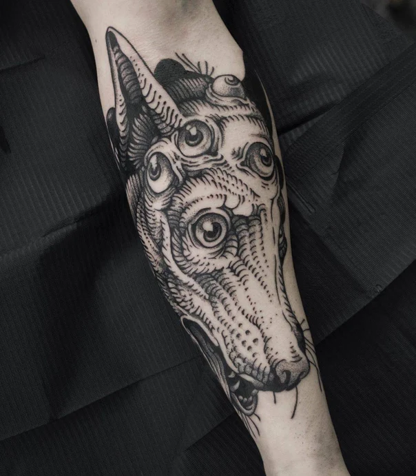 Blackwork Animal, Eye tattoo on Forearm