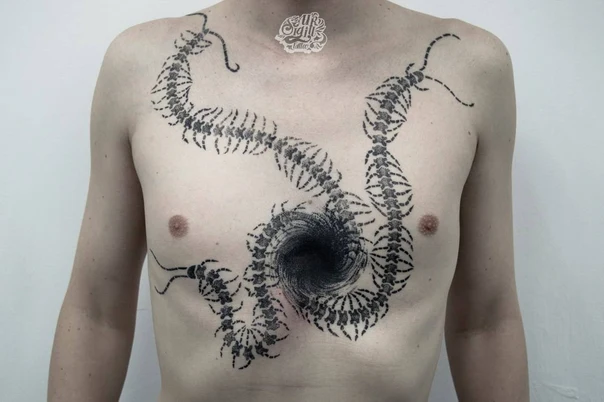 Дотворк Abstract, Biomechanical tattoo на Грудь
