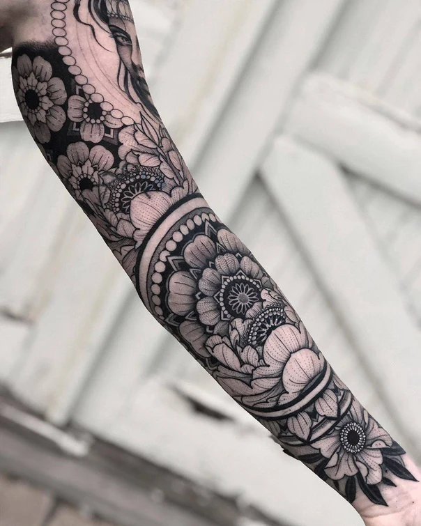 Ornamental Floral, Mandala tattoo on Forearm