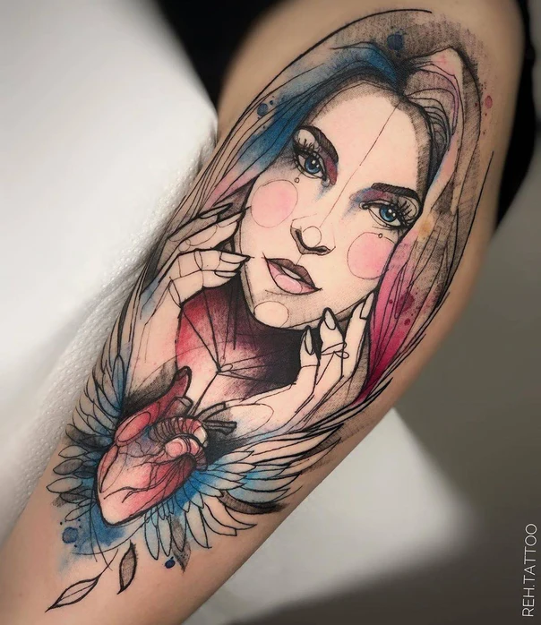 Illustrative Portrait, Heart tattoo on Forearm