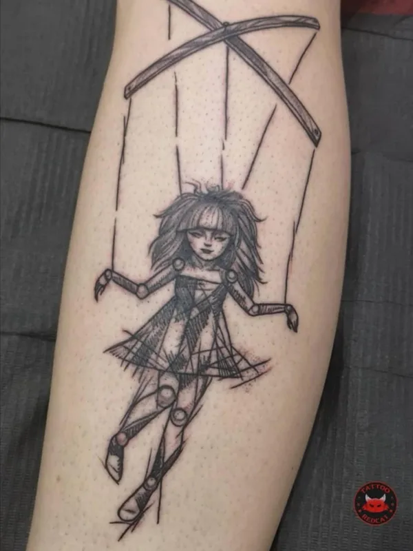 black and grey sketch tatouage sur calf #38086 | Artiste tatoueur Olga Kaminskaya