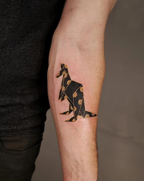 Geometric Kangaroo, Floral tattoo on Forearm