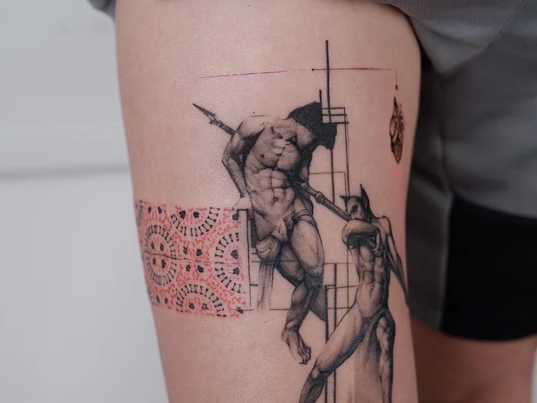 Sketch Figure, Geometric tattoo on Thigh
