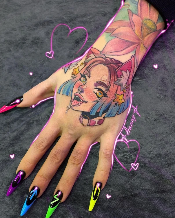 Anime Anime, Cat tattoo on Hand