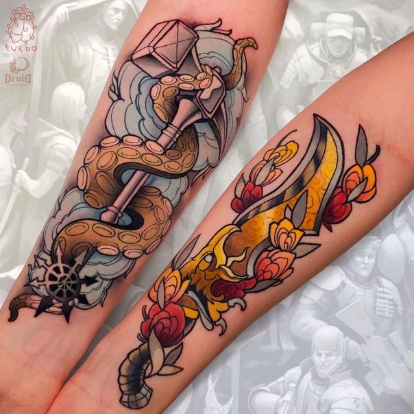 Neo Traditional Octopus, Weapon tattoo on Forearm