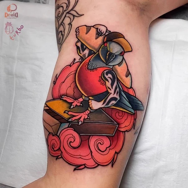 New School Bird, Cloud tattoo on Forearm