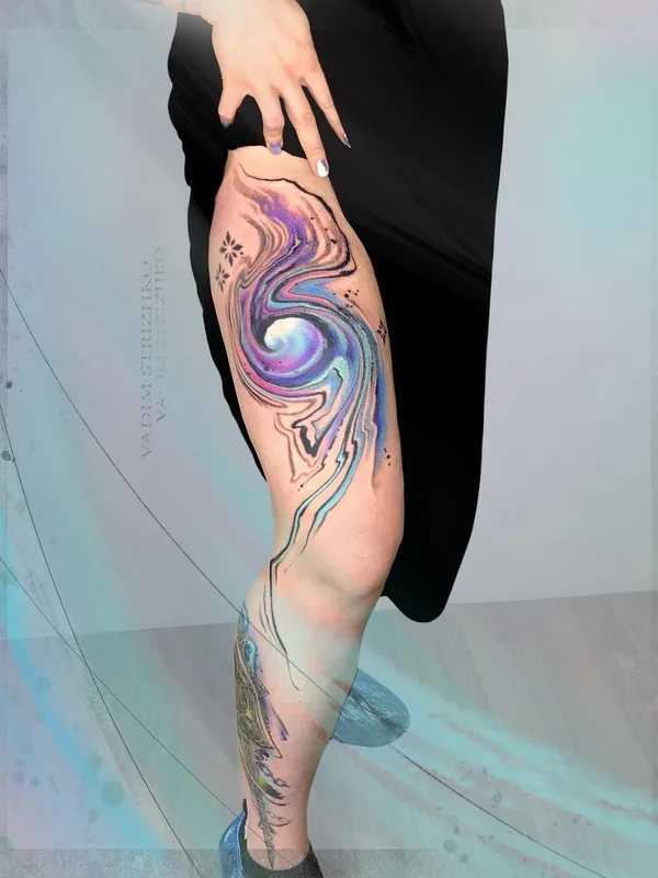 female color abstract татуировка на thigh #43707 | Тату мастер Вадим Стрижко