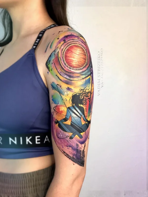 female color watercolor татуировка на upper arm #43706 | Тату мастер Вадим Стрижко