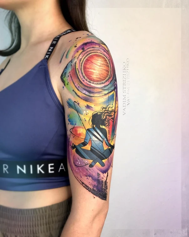 Акварель Figure, Planet tattoo на Плечо