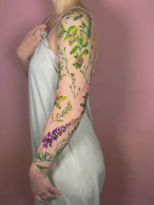 female color botanic татуировка на full sleeve #43757 | Тату мастер Дарья Бавер