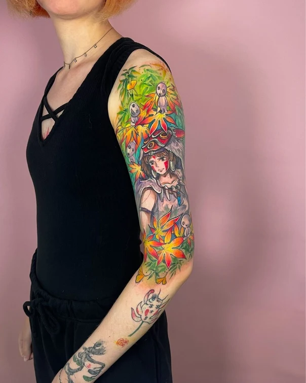Аниме Anime, Leaves tattoo на Полный рукав