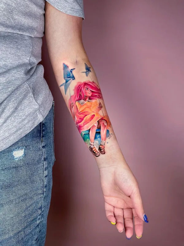 female color watercolor татуировка на forearm #43761 | Тату мастер Дарья Бавер